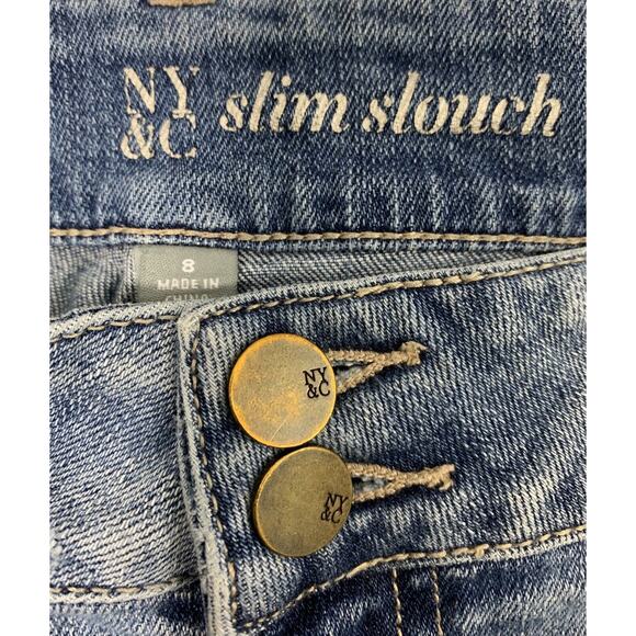 NY & C Slim Slouch Jeans Womens Size 8 Rhinestone Patch Destroyed Denim Straight - Picture 4 of 11